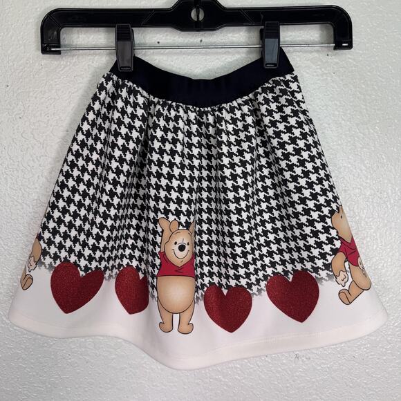 Disney Winnie the Pooh Skirt Girls 5 Houndstooth Red Glitter Hearts Elastic - Picture 1 of 8